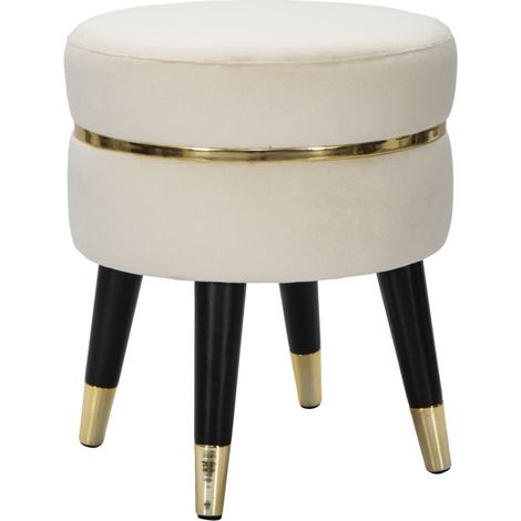 Sgabello Basso in Velluto Crema Finiture Oro Pouf Salotto Camera (1/5)
