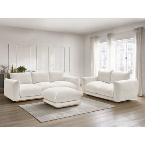 BOBOCHIC - Ensemble canapé droit fixe 3 + 2 places ERNEST tissu bouclette avec pouf Blanc (1/5)