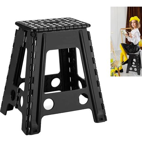 Tabouret pliable, 45 cm, pour enfants et adultes, portable et pliable, antidérapant, en plastique, pour cuisine, salle de bain et salon (noir) (1/5)