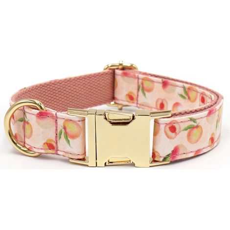 Collier de chien avec laisse Imprimé fleur et fruit Réglable en coton Taille L Couleur pêche (1/2)