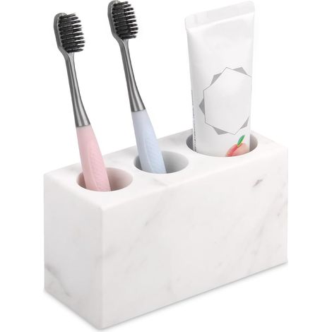 Porte-brosses à Dents en Marbre, Blanc, 3 Compartiments (1/5)