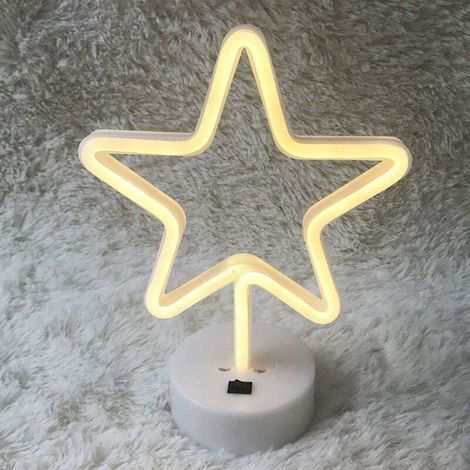 Lampe néon LED en forme d'étoile blanc chaud avec base, alimentée par USB, décoration de maison, hôtel, chambre à coucher, magasin, éclairage de nuit, (1/5)