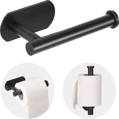 Soporte para papel higiénico autoadhesivo e impermeable fabricado en acero negro. (1/5)
