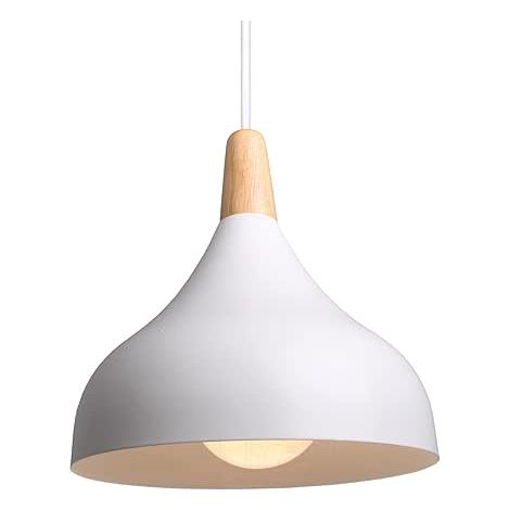 Lustre Suspension Rétro Suspension Luminaire Moderne Style Goutte Chapeau Plafonnier E27 Métal Bois Lampe Suspension pour Chambre Salle à Manger Cuisine, Ø 20CM (Blanc 1 Pack) (1/5)