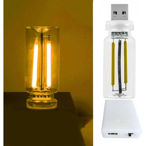 Veilleuse rétro avec variateur tactile, double alimentation, lampe en verre pour chambre, voiture, camping (jaune)