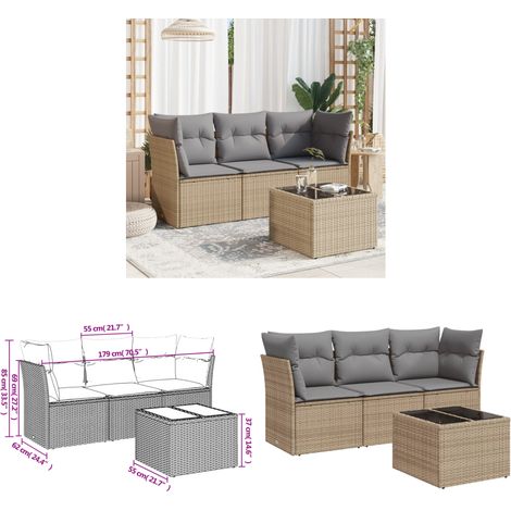 4-tlg. Garten-Sofagarnitur mit Kissen Beige Poly Rattan - Gartenmöbel - Esszimmergarnituren - Outdoor Möbel - Lounge Set - Rattan Sofa - Home & Living (1/3)