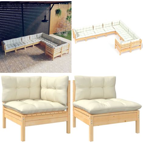 9-tlg. Garten-Lounge-Set mit Creme Kissen Kiefernholz - Gartensaison - Lounge Set - Gartenmöbel - Outdoor Möbel - Kiefernholz - Home & Living (1/5)