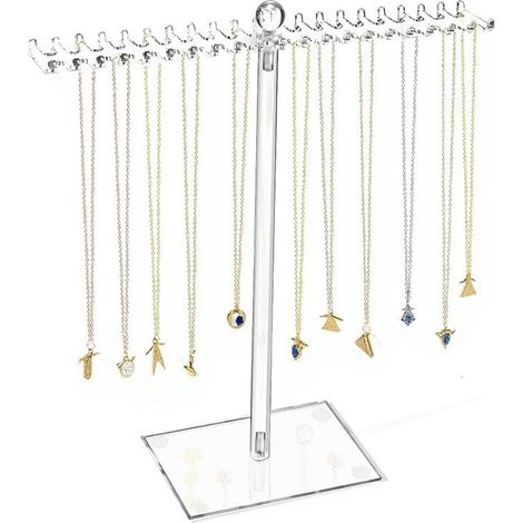 Espositore per collane in acrilico, espositore per gioielli con barra a T trasparente, organizer per gioielli sospesi, portagioie per collane, braccialetti, orecchini, anelli, orologi