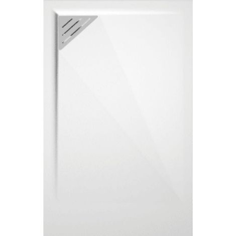 Plato de ducha resina TRINITY blanco  80x100 cm rejilla inox a la izquierda