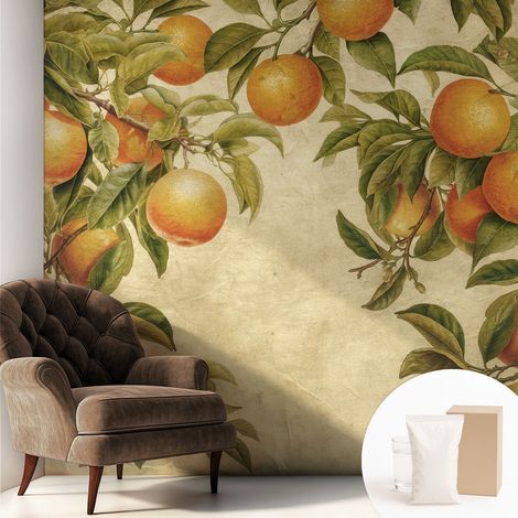 Papier peint intissé mural avec colle pour salon et chambre Décoration murale rapide - Colle incluse gratuite Branches fruitières 250x250 cm (1/5)