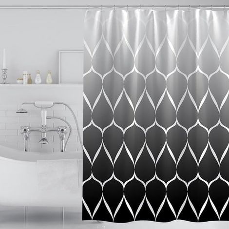 Duschvorhang moderner Duschvorhang fürs Badezimmer Duschvorhang aus Polyester Duschvorhangzubehör wasserdichtes Material maschinenwaschbar schwar (1/5)