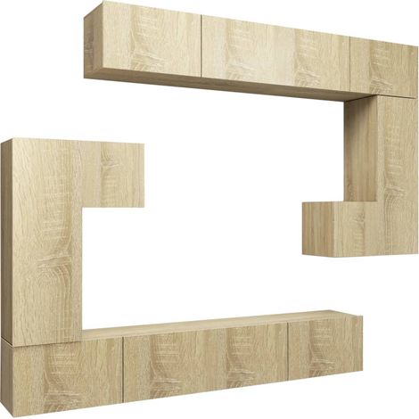 Conjunto de muebles mueble aparador TV televisión salón dormitorio salón 8 piezas roble Sonoma madera contrachapada marrón 020025314