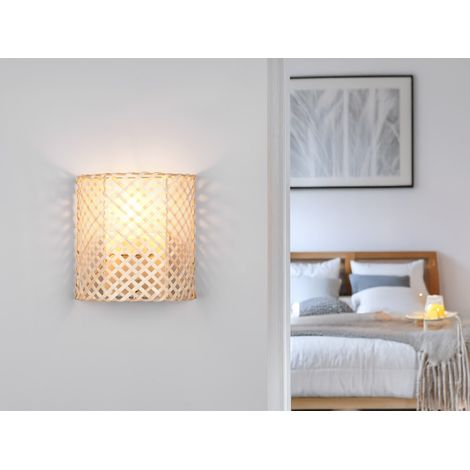 LED Wandleuchte mit Lampenschirm aus Bambus & Schalter, Höhe 19cm (1/5)