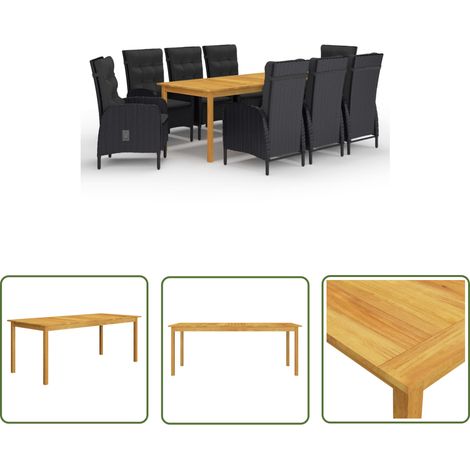 The Living Store Ensemble à manger de jardin 9 pcs Noir - Ensemble Salon De Jardin - Mobilier De Jardin - Table De Jardin - Chaises De Jardin - Acacia Massif (1/5)