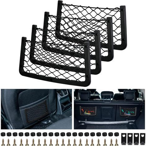 Juego de 4 redes de almacenamiento para coche, redes para maletero, redes para maletero de coche, con tornillos, ganchos, bolsas organizadoras de bolsillo para coches, caravanas, barcos, hogar (36 x 1 (1/5)