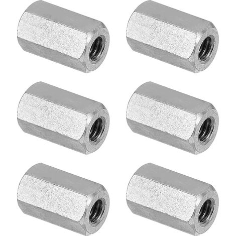 Ecrou Long M4 x 0.7 de Pas Écrou Hexagonal en Acier Inoxydable 304, 6Pcs 12mm/ 0.5" Longueur Raccords de Tige Filetés Grossiers, Écrous de Couplage, Ton Argent (1/5)