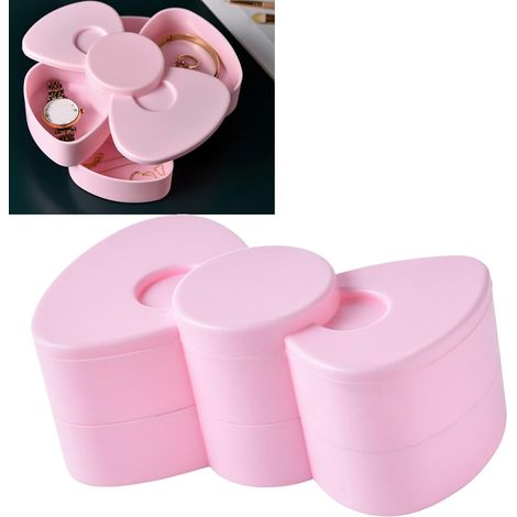 Organisateur de bijoux Boîte de rangement de bijoux rotative Petite boîte de rangement de bijoux avec nœud papillon mignon pour boucles d'oreilles colliers bracelets cadeaux pour filles femmes (rose) (1/5)