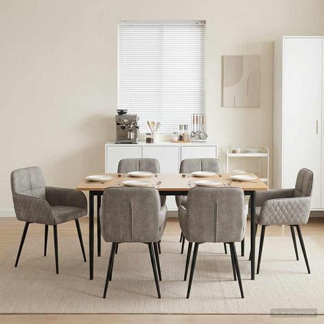 Lot de 6 chaises de salle à manger en simili daim gris clair avec accoudoirs - PANGIVO (1/5)