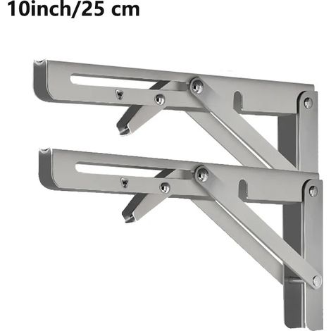 (Argent 25 cm - 2 pièces) 2 supports d'étagère pliables robustes en acier, fixation murale, pour établi, étagères de table, équerre de fixation - Quincaillerie pour la maison (1/5)