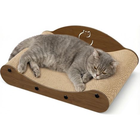 Gimars Griffoir pour Chat Compact, Design Canapé Moderne en Carton Ondulé Renforcé avec Support Arrière en Bois - Idéal Petits Espaces & Appartements, Noyer (1/5)