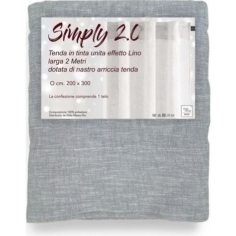 Tenda Simply 2.0 Grigia - 200x300 cm Effetto Lino - con Fettuccia per Bastoni o Binari - Tinta Unita Elegante