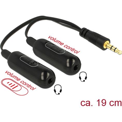 Adapterkabel klinke splitter 1 x stecker  2 x buchse 3 pin + volume schwarz 19 cm delock