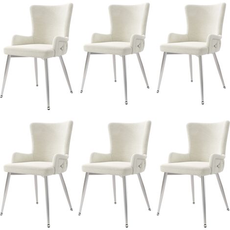 Silla de comedor de terciopelo beige, set de 6, patas metálicas plateadas, HOMVRA (1/5)
