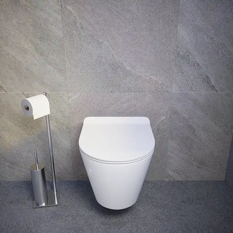 WC suspendu sans rebord en céramique blanc poli avec siège à fermeture progressive Mod. Barcellona