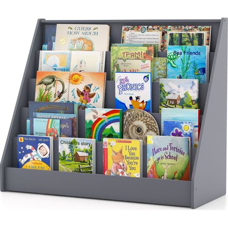 COSTWAY Kids Bookshelf 5-Tier Wooden Toddler Book Shelf Stand-Grey