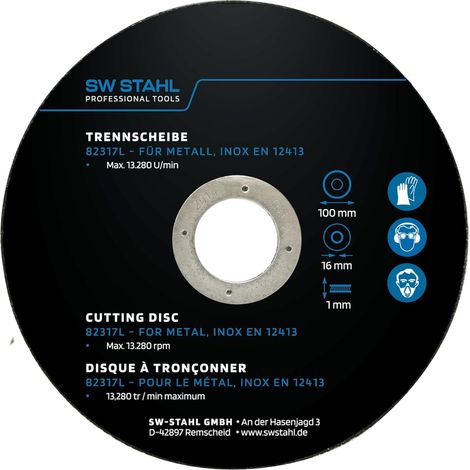 10 Stück SW-Stahl 82317L Trennscheiben 100 x 1,0 x 16 mm I 1mm dicke I 16mm Schleifteller Aufnahme I für Metall und Edelstahl I universal Flexscheibe für Winkelschleifer I DSA zugelassen