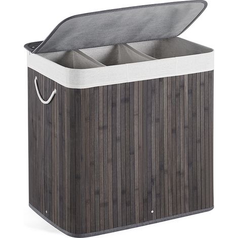 Mondeer – Panier à linge en bambou 150L 61,5x40x60 cm – Sac amovible en coton-polyester – Poignées en coton pour transport facile – Rangement élégant (1/5)