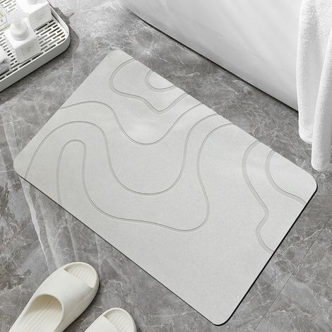 Tapis de salle de bain universel moderne en terre de diatomées, antidérapant, à absorption rapide, facile à nettoyer - 50 x 80 cm, gris (1/5)