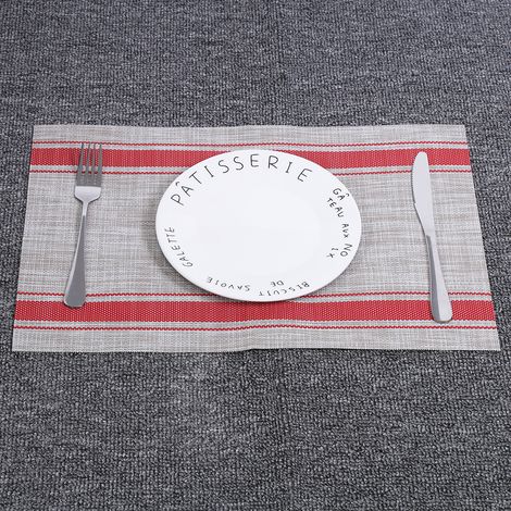 Lot de 2 dessous de plat isolants en PVC à rayures pour la maison (rouge) (1/5)