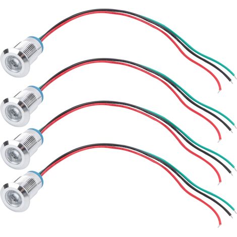 Lot de 4 LEDs rondes 12mm pré-câblées étanches, 2 couleurs (rouge et vert), anode commune, 3-6V, résistantes à l'eau, idéal pour bricolage et projets électroniques. (1/5)