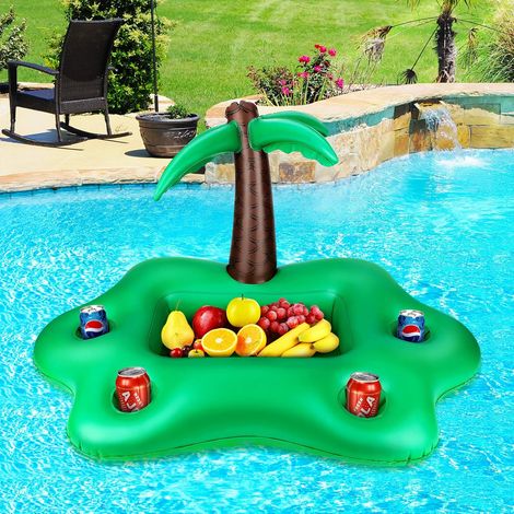 1 Support de boissons gonflable palmier, 4 porte-gobelets, plateau espaceux, pour piscine, plage, fête d'été (1/5)