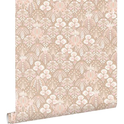 papier peint fleurs vintage de style art nouveau rose clair et beige - ESTAhome (1/5)
