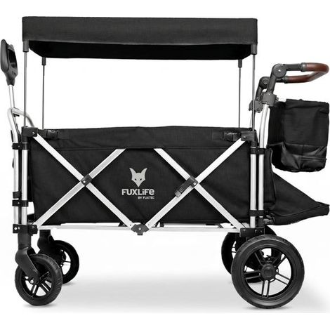 FUXLIFE by FUXTEC FX-CTL950 Chariot pliable premium - Noir - Charge 75 kg - Toit pare-soleil • Compact pour jardin, camping et outdoor