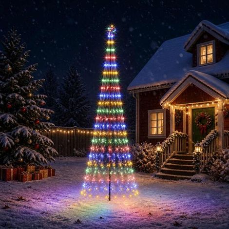 Arbre de Noël LED 400 cm 450 LED Multicolore Fer Noir, Illuminé, Décoration de Noël (1/5)