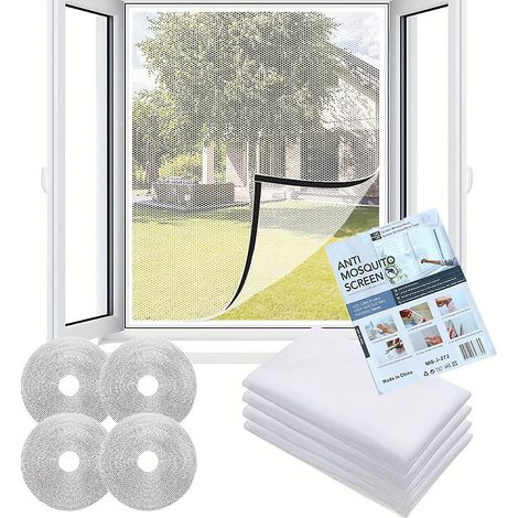 4PCSMoustiquaire en polyester, 1,5 x 1,8 m, protection anti-moustiques pour fenêtre, sans perçage, facile à installer,Velcro,blanc (1/5)