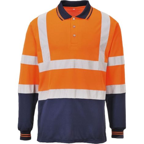 Polo manica lunga Portwest bicolore alta visibilità Arancione / Marina XXXL