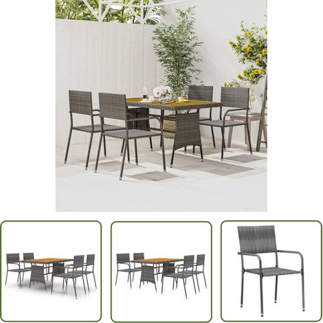 The Living Store 5-tlg. Garten-Essgruppe Poly Rattan Grau - Gartenmöbel Set - Outdoor Esstisch - Gartensessel - Rattan Möbel - Gartenset (1/5)