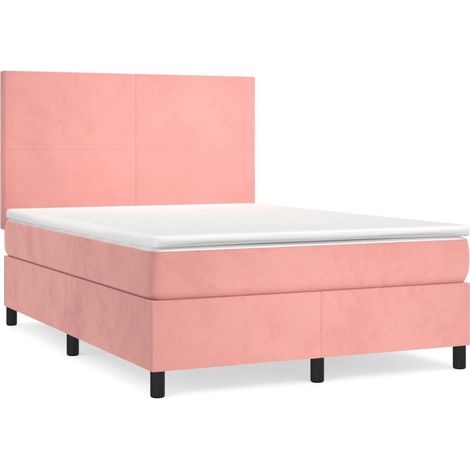 Lit double  Lit adulte  Sommier à lattes de lit avec matelas Rose 140x190 cm Velours