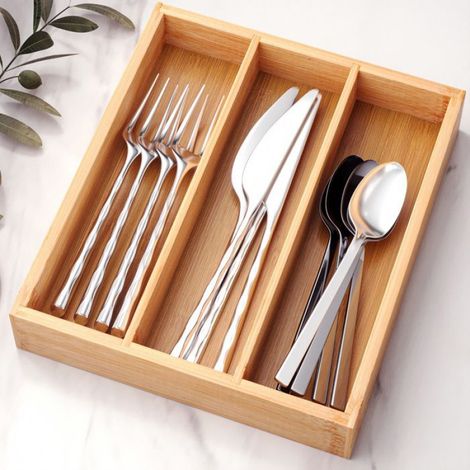 Organisateur Tiroir Couverts - Plateau Bambou 3 Compartiments - Pour Cuisine Bureau Salle De Bain - 1 Pièce