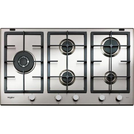 Whirlpool – Table de cuisson gaz 86 cm – 5 brûleurs à haut rendement 4 kW – Surface iXelium résistante aux taches – Commandes frontales (1/2)