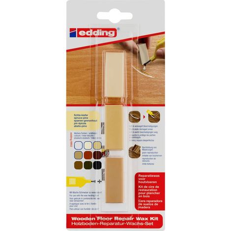 Edding - Kit de 3 cires dures pour planchers en bois E8902 pin-épicéa - pour réparer rapidement les dommages causés aux sols en bois et stratifiés (1/2)