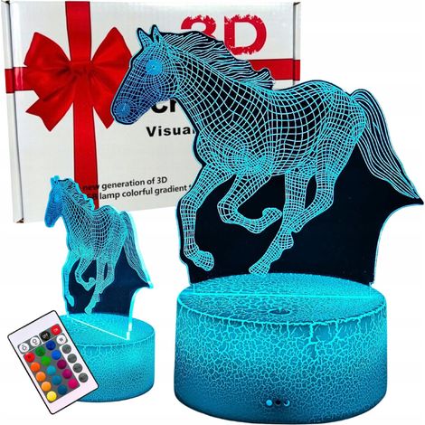 Lampe de chevet pour enfants, motif cheval, 16 LED 3D + télécommande (1/5)