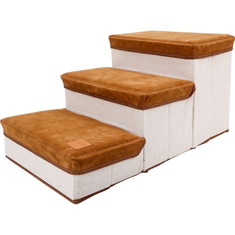Échelle pour chien pliable, souple et élastique, grande capacité, 3 compartiments de rangement, marchepied pour chiot, idéale pour les lits hauts et les canapés (marron). (1/5)
