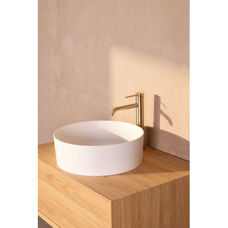Mitigeur de lavabo en inox ELLIOT modèle haut cartouche céramique Ø25 BASS or brossé