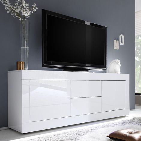 Mobile porta TV 2 ante 2 cassetti moderno 210cm bianco lucido Visio Wh (1/5)