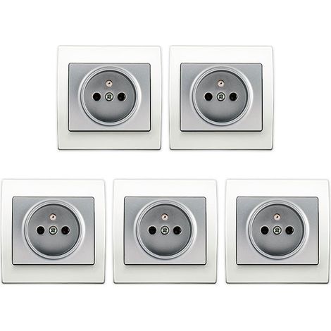 SIEMENS LOT 5 Prise 2P+T Silver Delta Iris + Plaque basic Blanc